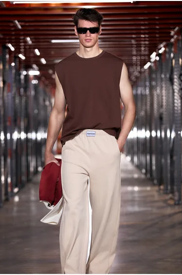 GRIMELANGE ACERO Men's Organic Cotton Elastic Waistband Label Detail Stone Color Sweatpants