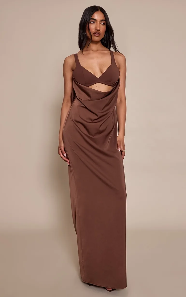 Chocolate Underwired Strappy Maxi Dress Prettylittlething Brown : Evening  Dresses : VogaCloset Oman
