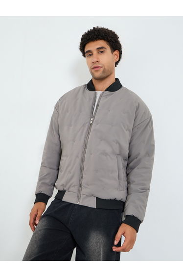 Men Grey Relaxed Quilted Bomber Jacket