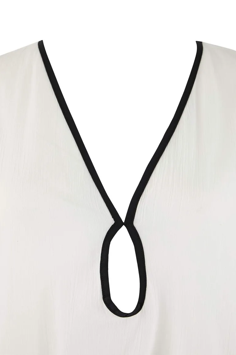 Ecru bias detail long plus size kimono & kaftan - 4