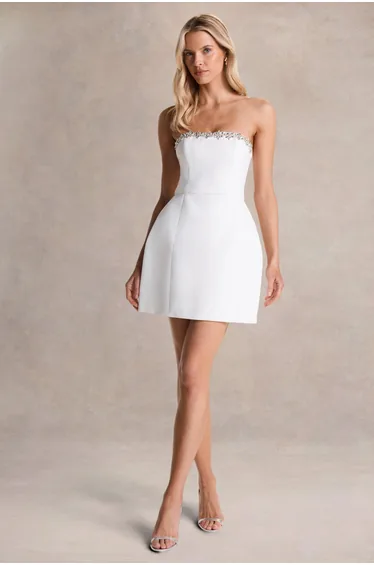 Bobbie | White Embellished Bandeau Mini Dress