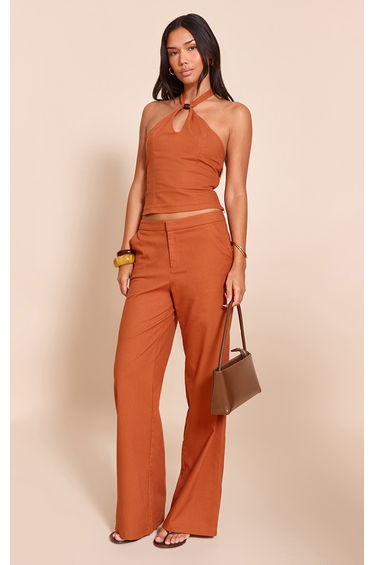 Rust Woven Mid Rise Wide Leg Trousers