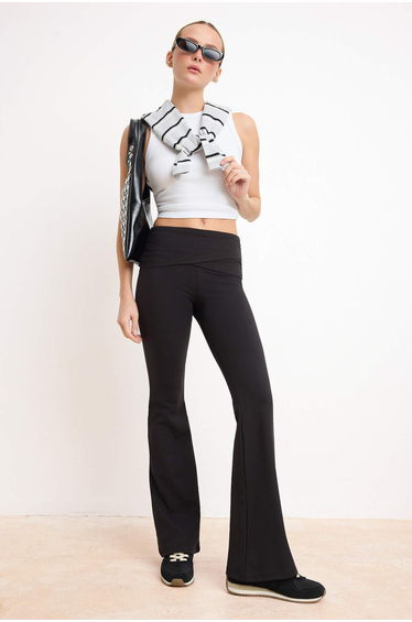 Black Straight/Flat Drawstring Regular Waist Diving/Scuba Knitted Pants