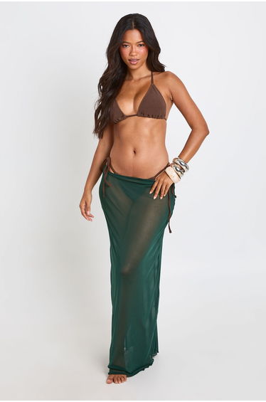 Sheer Mesh Maxi Beach Skirt - teal
