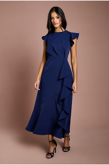 Petite Ruffle Detail Midi Dress