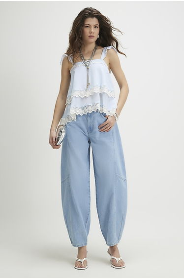 Blue Soft Barrel Leg Jeans