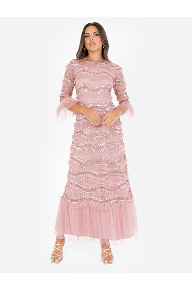 Maya Vintage Rose Embellished 3/4 Bell Sleeve Maxi Dress