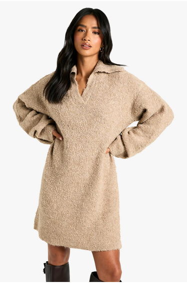 Petite Borg Oversized Collar Detail Mini Dress