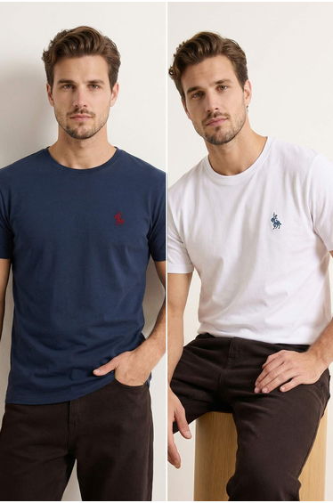 Navy Blue - White Regular/Relaxed Fit 2-Pack T-Shirt