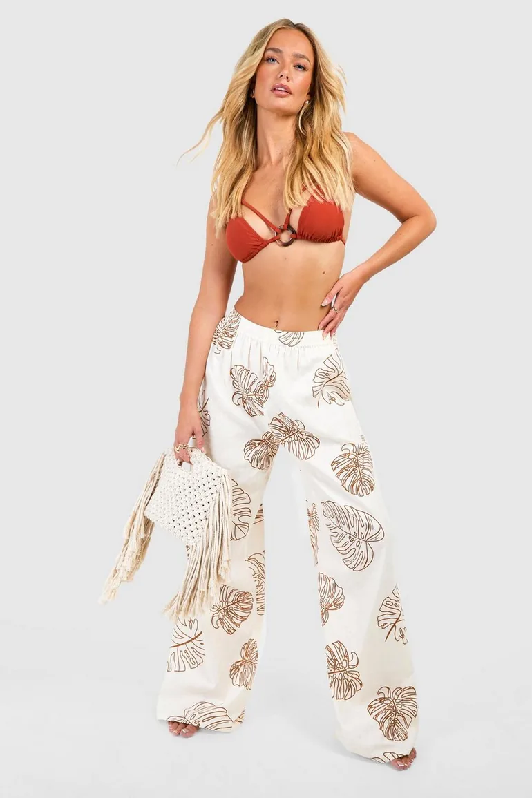 Tropical Linen Look Oversized Beach Trousers - 2