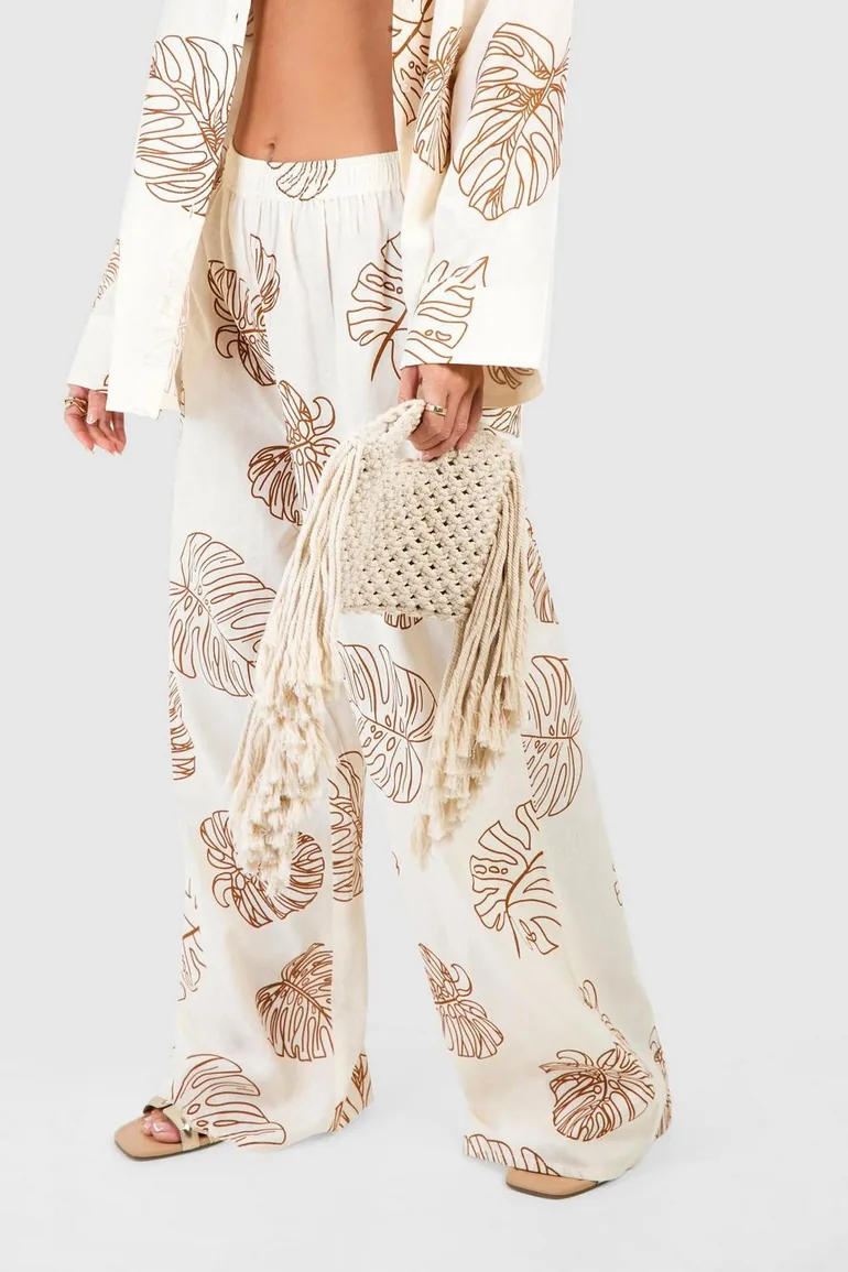 Tropical Linen Look Oversized Beach Trousers - 3