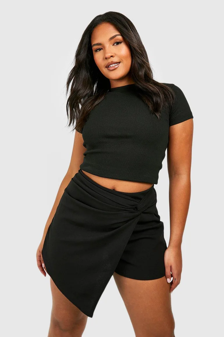 Plus Knot Detail Wrap Skort - black