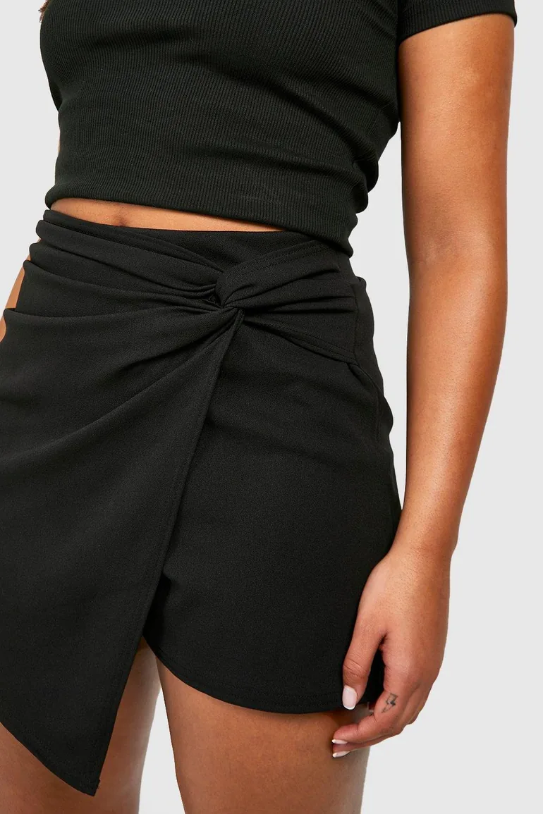 Plus Knot Detail Wrap Skort - black - 3