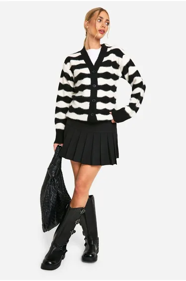 Stripe Oversized Knitted Cardigan - mono