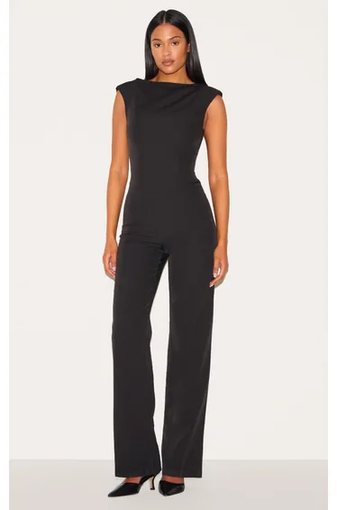 Tall Black Sleeveless Woven Wide Leg Jumpsuit