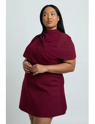 Plus Woven Chiffon Drape Skater Dress - burgundy - 3