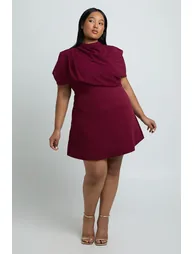 Plus Woven Chiffon Drape Skater Dress - burgundy