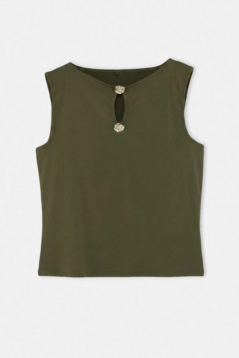 Khaki Sandy Knitted Plus Size Blouse - 3