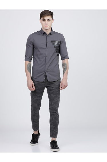 Men Slim Fit Grey Placement Printed Shirt