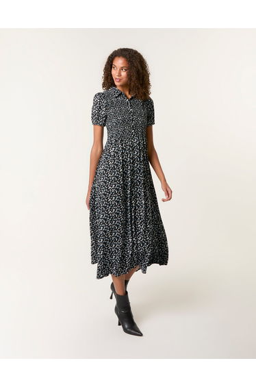 Ditsy Floral Puff Sleeve Shirred Dress