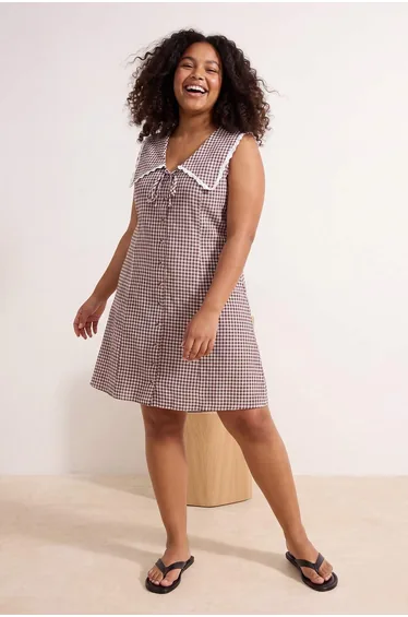 Brown Flannel Woven Large Size Dress