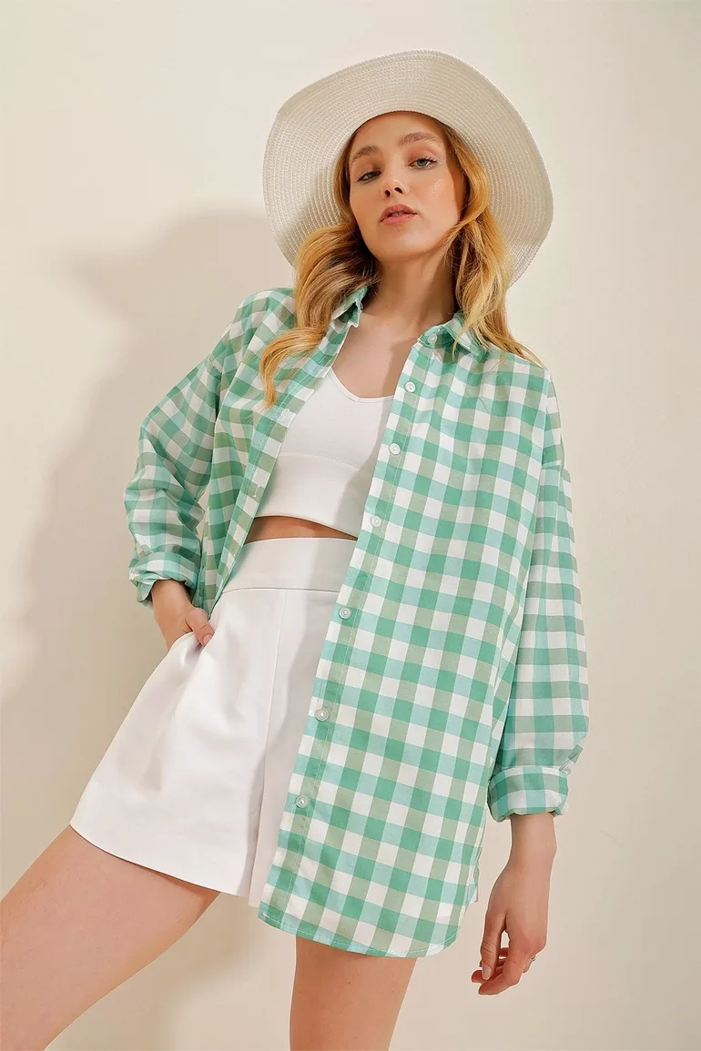 Women's Mint Checked Shirt
