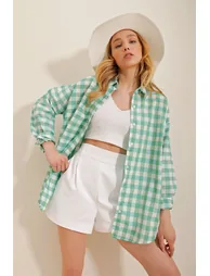 Women's Mint Checked Shirt - 2