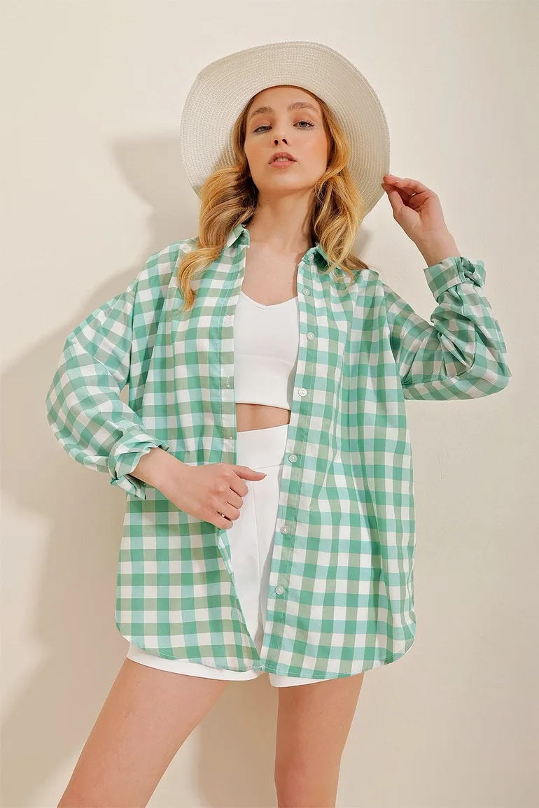 Women's Mint Checked Shirt - 3
