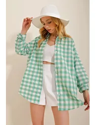 Women's Mint Checked Shirt - 1