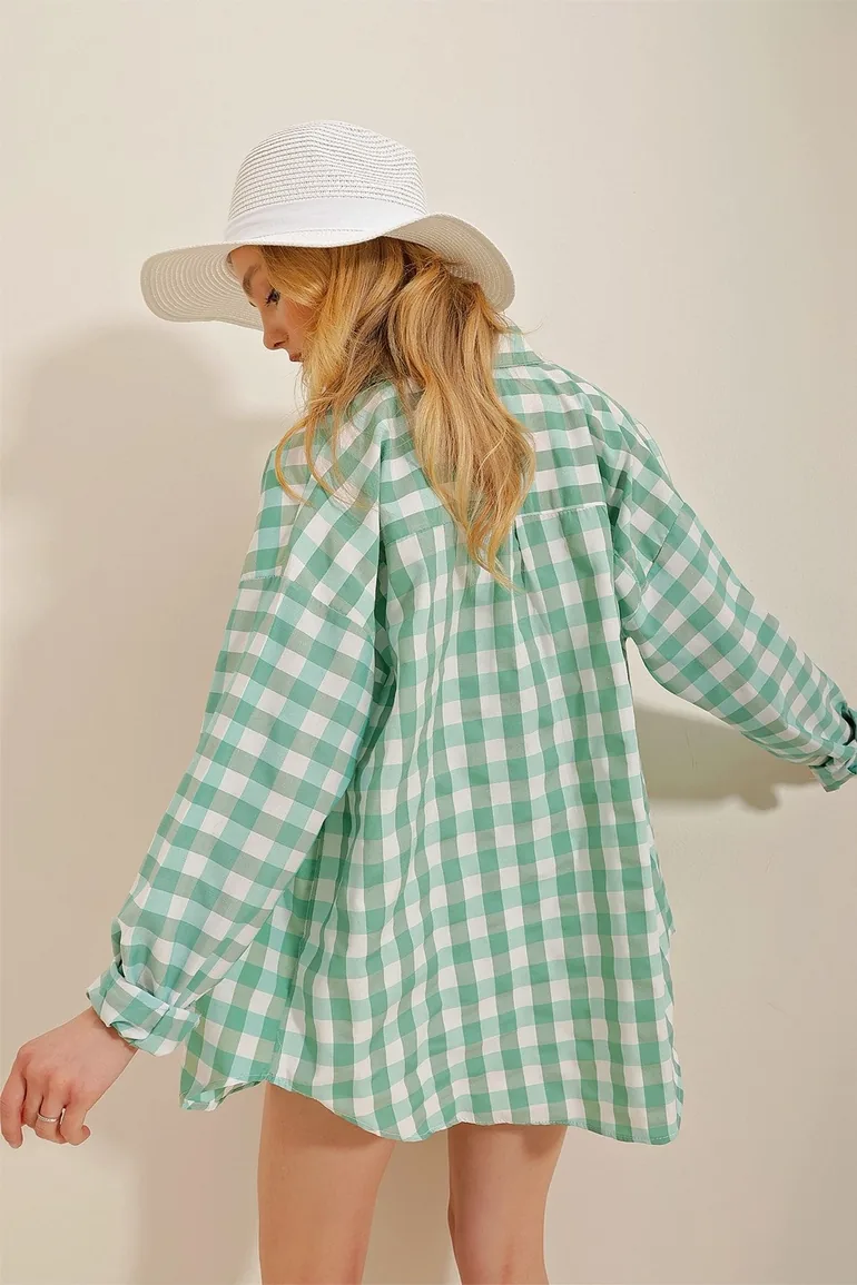 Women's Mint Checked Shirt - 4