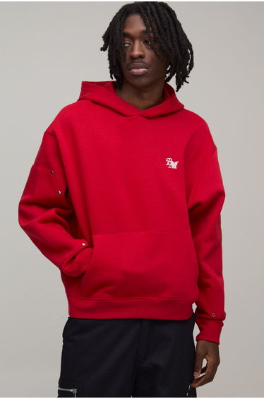 Oversized Boxy BM Panelled Hoodie - red