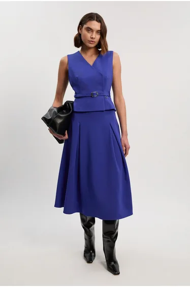 Compact Essential Belted Tailored Full Midi Dress