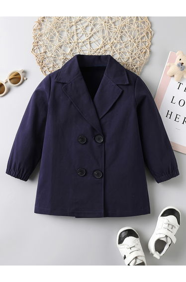 Boys Dark Blue Cotton Double-Breasted Coat