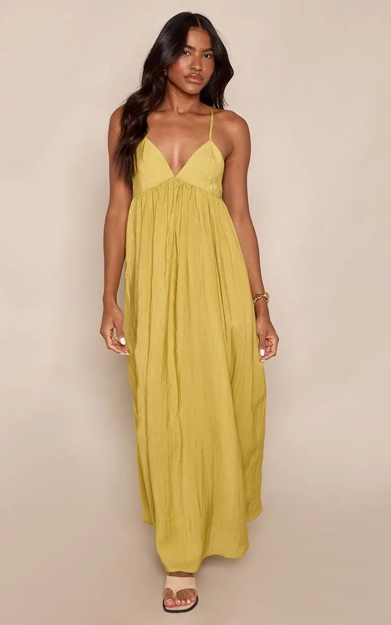 maxi dress floaty PrettyLittleThing Women's Panelled Floaty Maxi Dress in Lemon