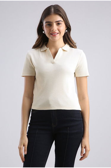 Ribbed Polo T Shirt