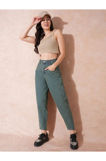 High-Rise Barrel Fit Ankle Length Jeans