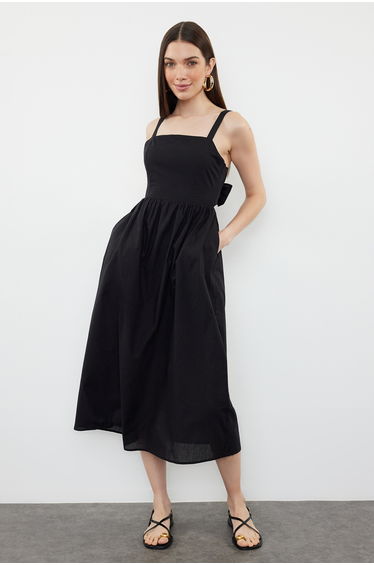 Black A-line Cotton Voile Mini Woven Dress
