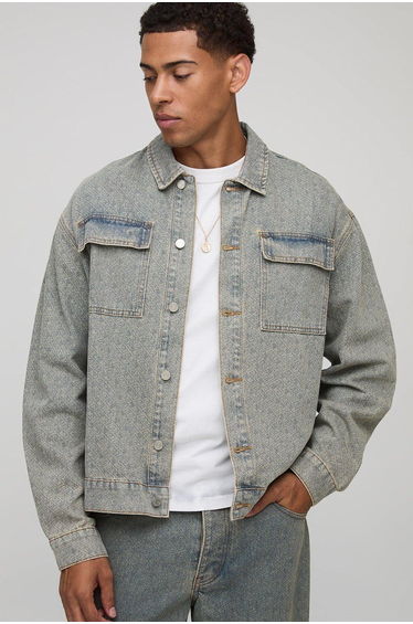 Oversized Boxy Monogram Washed Denim Jacket - vintage wash