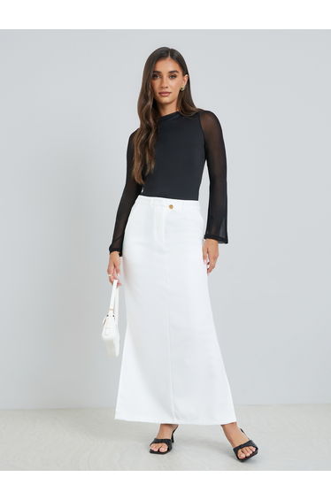 Women Off-White Bodycon Maxi Skirt