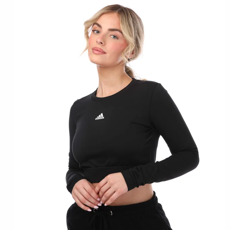 Women's adidas AEROKNIT Seamless Cropped LS Top in Black