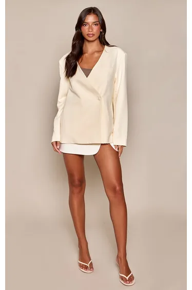 Buttercream Tailored Asymmetric Collarless Blazer