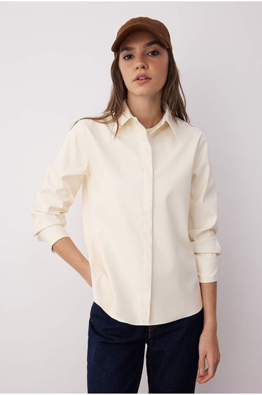 Ecru Smart Leather Shirt