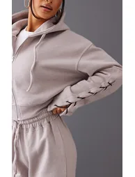 Petite Ash Grey Cropped Zip Up Hoodie - 3