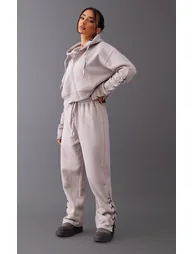 Petite Ash Grey Cropped Zip Up Hoodie - 2