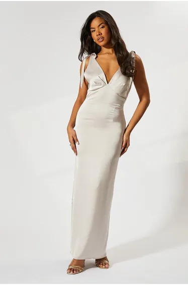 Premium Satin Tie Shoulder Bridesmaid Dress