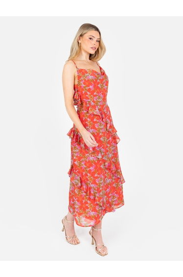 Anaya With Love Recycled Tropical Print Strappy Cowl Neck Midi Dress