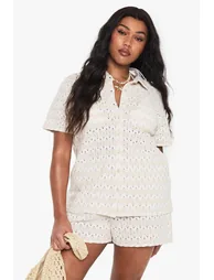 Plus Zig Zag Knitted Beach Shirt - beige - 1