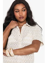 Plus Zig Zag Knitted Beach Shirt - beige - 3