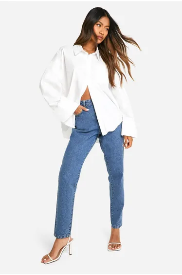 Basics High Waisted Slim Fit Mom Jeans - vintage blue