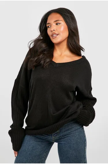 Plus V Neck V Back Oversized Jumper